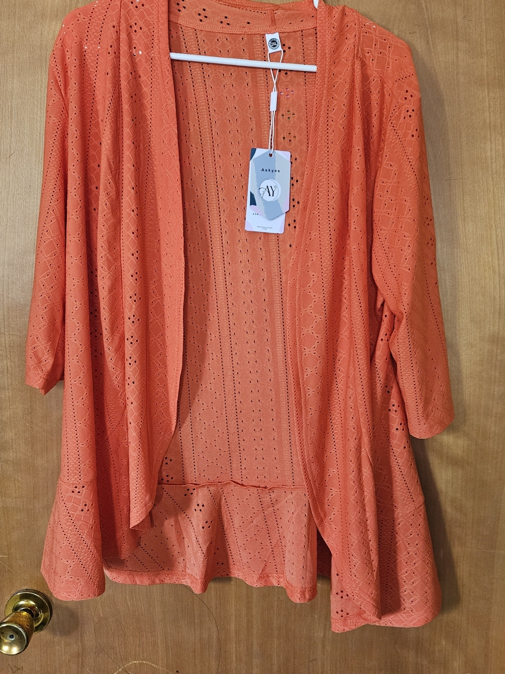 Aukyn Orange Eyelet Open-Front Cardigan